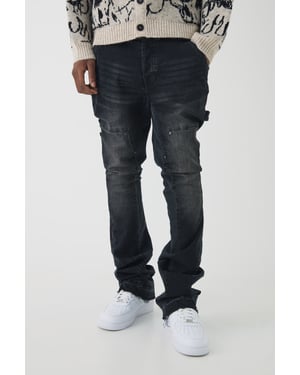 Skinny Flared Stacked Carpenter Gusset Washed Jeans