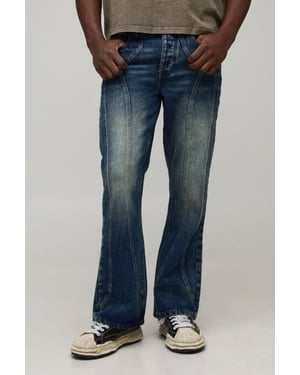 Straight Flared Washed Western Panel Jeans