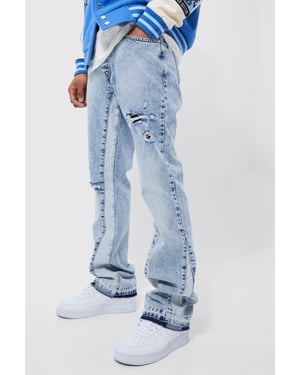 Slim Flare Washed Distressed Gusset Panel Jeans