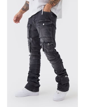 Skinny Stacked Multi Cargo Pocket Flared Jeans