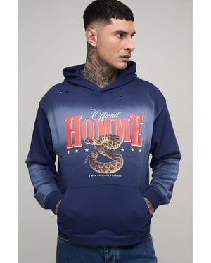 Tall Oversized Boxy Homme Western Spray Wash Distressed Hoodie