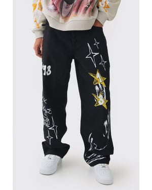 Baggy Rigid Graffiti Printed Jeans