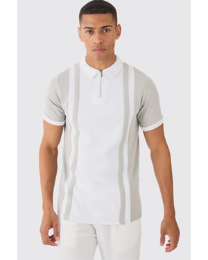 Slim Panelled Zip Neck Interlock Polo