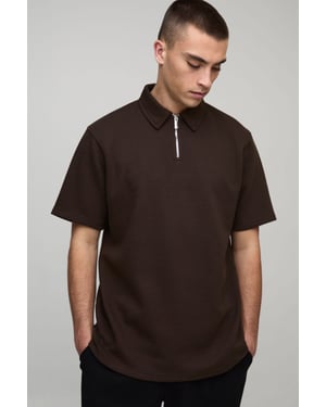 Regular Fit Heavyweight Textured Herringbone Zip Neck Polo