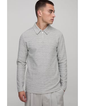 Slim Fit Heavyweight Pique Zip Neck Long Sleeve Polo