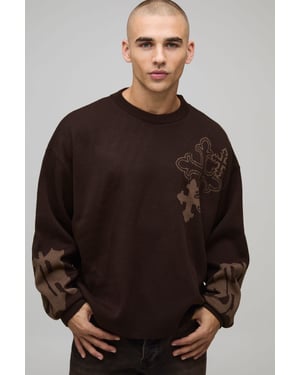 Oversized Boxy Cross Graphic Knitted Jumper