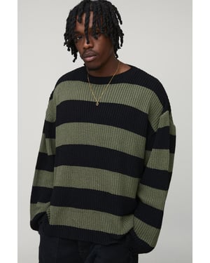 Tall Oversized Boxy Stripe Distressed Knitted Jumper