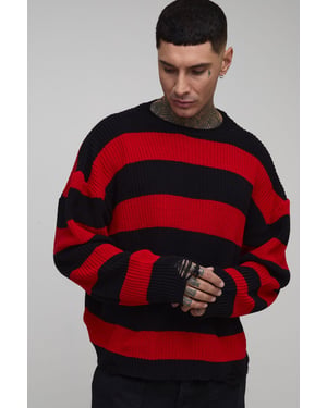 Tall Oversized Boxy Stripe Distressed Knitted Jumper