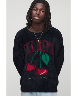 Regular Fit Extreme Fluffy Cherry Graphic Knitted Jumper