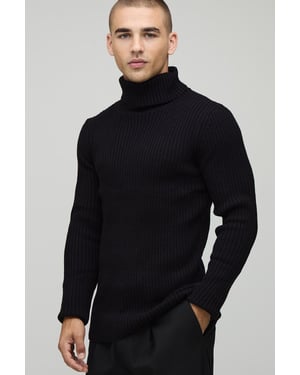 Muscle Fit Ribbed Roll Neck Knitted Jumper