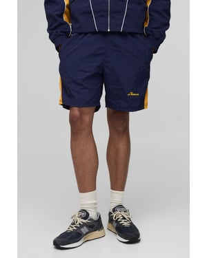 Elasticated Relaxed Fit Crinkle Colourblock Short