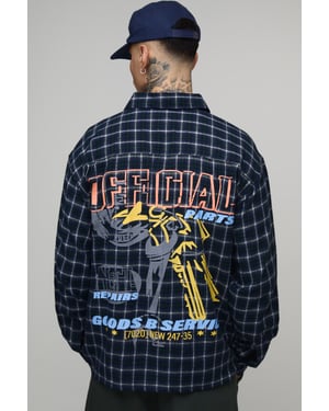 Tall Oversized Moto Back Print Checked Shirt