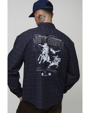 Tall Oversized Boxy Brushed Check Embroidered Shirt