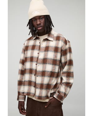 Oversized Boxy Brushed Check Badge Carpenter Overshirt
