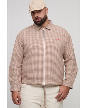 Plus Oversized Boxy Heritage Check Embroidered Zip Up Overshirt