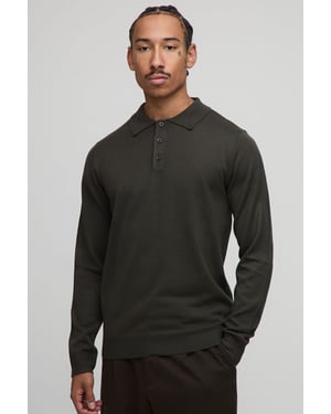 Regular Fit Button Up Knitted Long Sleeve Polo
