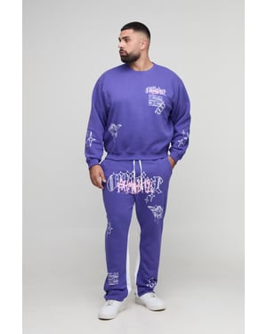 Plus Oversized Boxy Renaissance Print Sweatshirt& Slim Gusset Jogger Tracksuit
