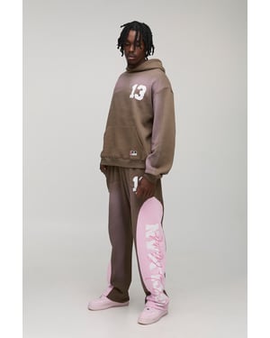 Tall Oversized Boxy Spray Wash 13 Print Hoodie & Baggy Panel Jogger Tracksuit