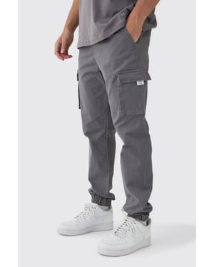 Slim Fit Elasticated Waist Woven Tab Cuffed Cargo Trousers