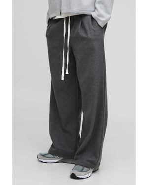 Elasticated Waist Wide Leg Wool Look Pleated Trousers
