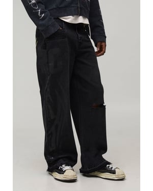 Wide Leg Ripped Moto Applique Jeans