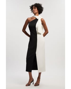 Soft Tailored Colour Block Bow Midi Dress