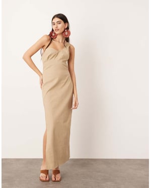 ASOS EDITION wavey one shoulder maxi dress in stone