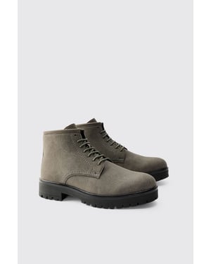 Faux Suede Chunky Sole Lace Up Boot