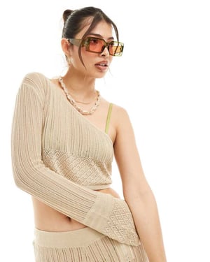 Something New X Cenit Nadir fin virkad cropped topp-set i beige