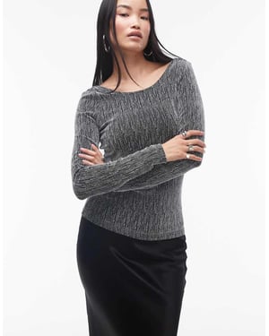Selected Femme långärmad glittrig topp i silver