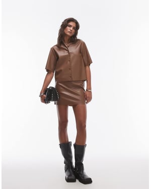 Topshop faux leather co ord mini skirt in chocolate
