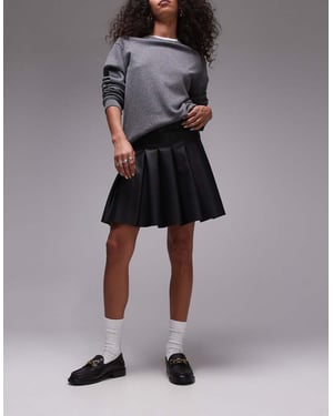 Topshop faux leather clean pleat mini skirt in black