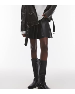 Topshop Tall faux leather clean pleat mini skirt in black