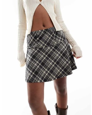 Noisy May elasticated mini skirt in black check