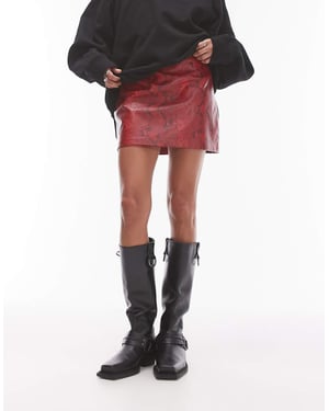 Topshop faux leather editor pelmet in red snake