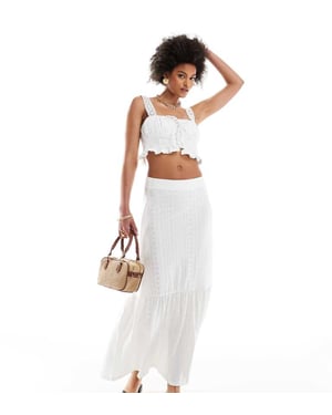 JDY Tall tiered pointelle maxi skirt in off white
