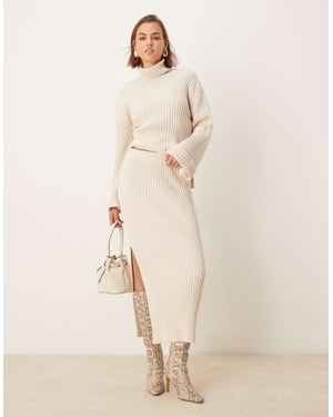 YAS knitted maxi skirt co-ord with split in cream