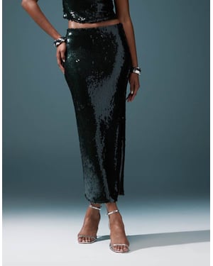 ASOS DESIGN co-ord sequin maxi skirt in forest green