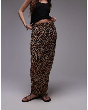 Topshop crinkle jersey midaxi skirt in leopard print