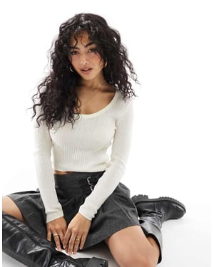 ASOS DESIGN stickad topp med rundad hals i stenfarbe