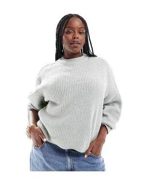 ASOS DESIGN Curve chunky rundhalsad ribbstickad tröja i ljusgrått