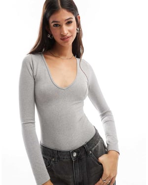 ASOS DESIGN seamless sculpting long sleeve v neck bodysuit in grey marl