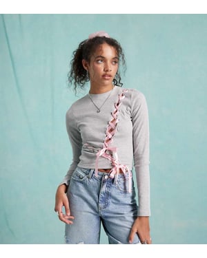 Miss Selfridge topp med slipsdetalj i grå melange