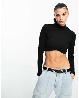 Dr Denim Lizzie hög mock neck långärmad crop top i svart