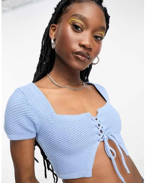 Cotton On nyckelhålstickad off shoulder crop top i blått