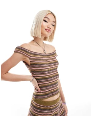 COLLUSION stickad bardot topp-set i rosa och brunt