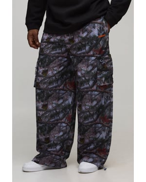 Plus Elasticated Waist Nylon Camo Baggy Trousers