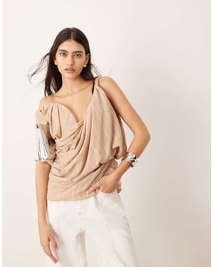 ASOS EDITION drape structure off shoulder corset top in stone stripe print