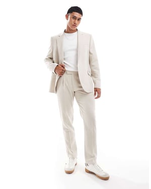 ASOS DESIGN slim wool blend suit trousers in stone herringbone