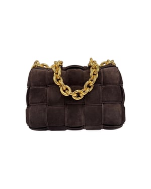 Bottega Veneta Padded Chain Cassette Brown Velvet Gold